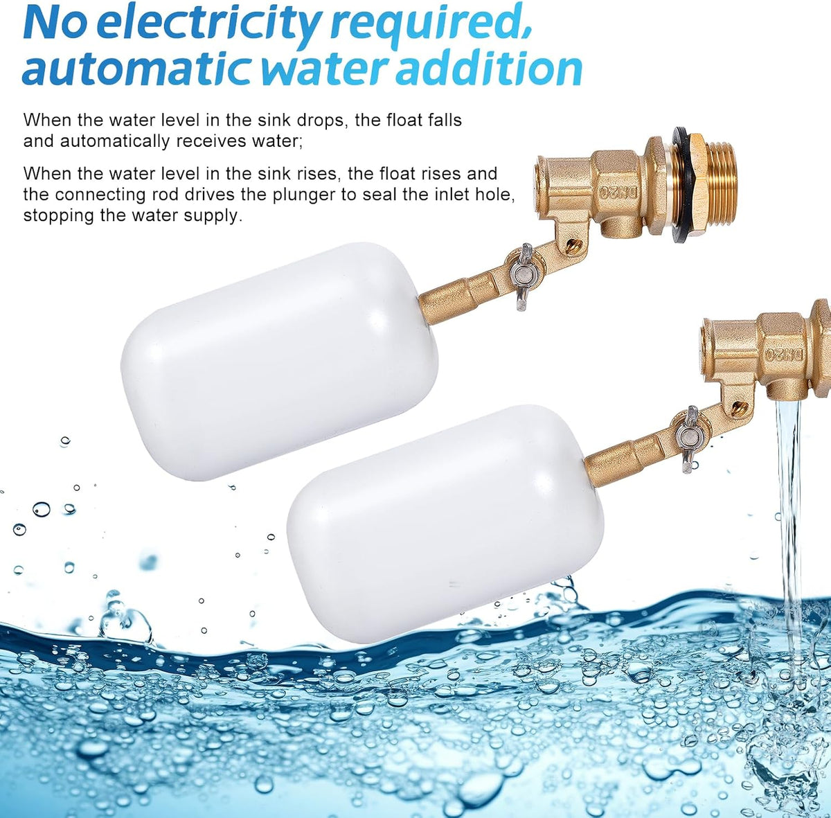 2 Pack 3/4 inch Brass Water Float Valve Pool Auto Fill Float Valve