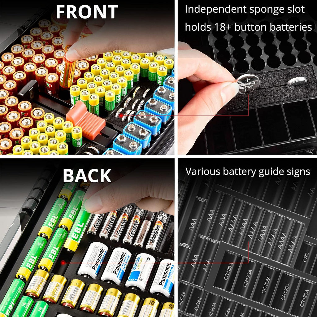 Battery Organizer Storage Case with Tester for 269 Batteries, Double Sides | Plastic, For AA AAA 4A C D Cell 9V 3V