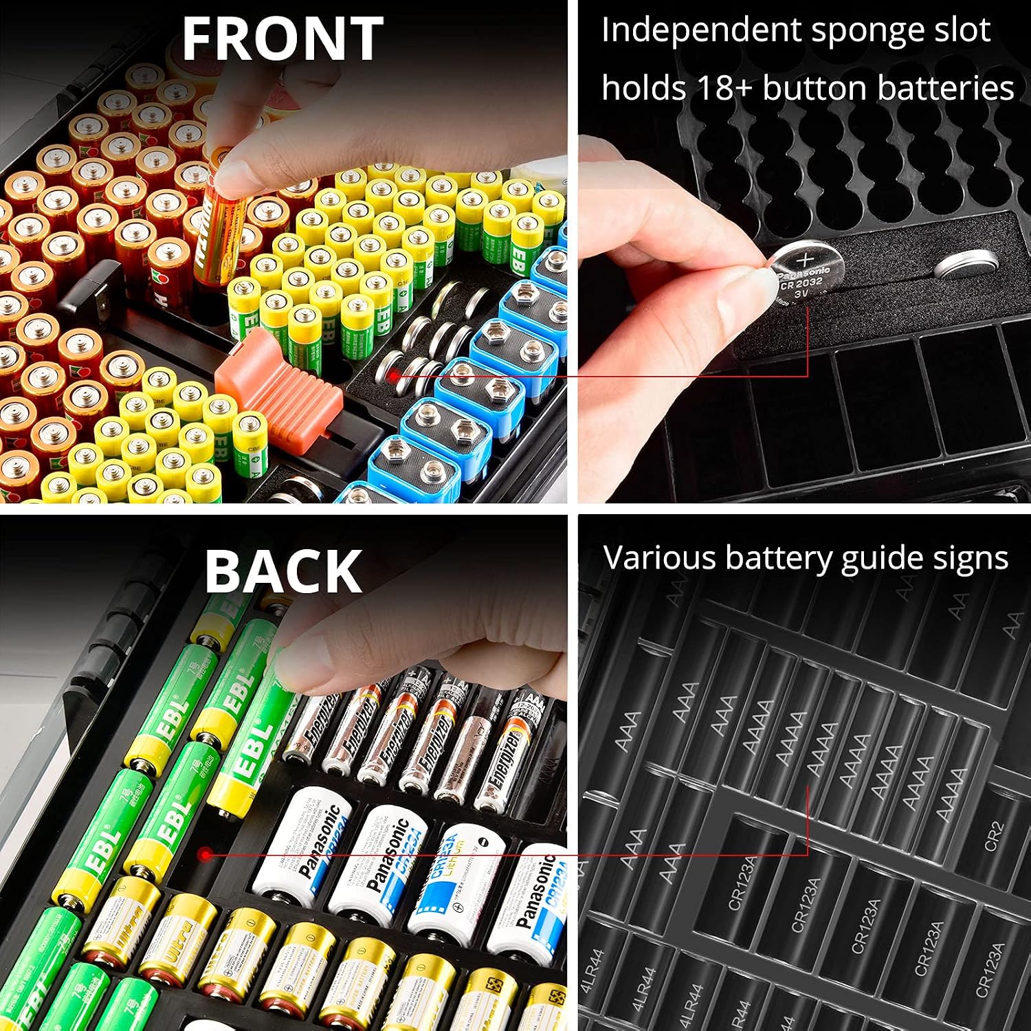 Battery Organizer Storage Case with Tester for 269 Batteries, Double Sides | Plastic, For AA AAA 4A C D Cell 9V 3V