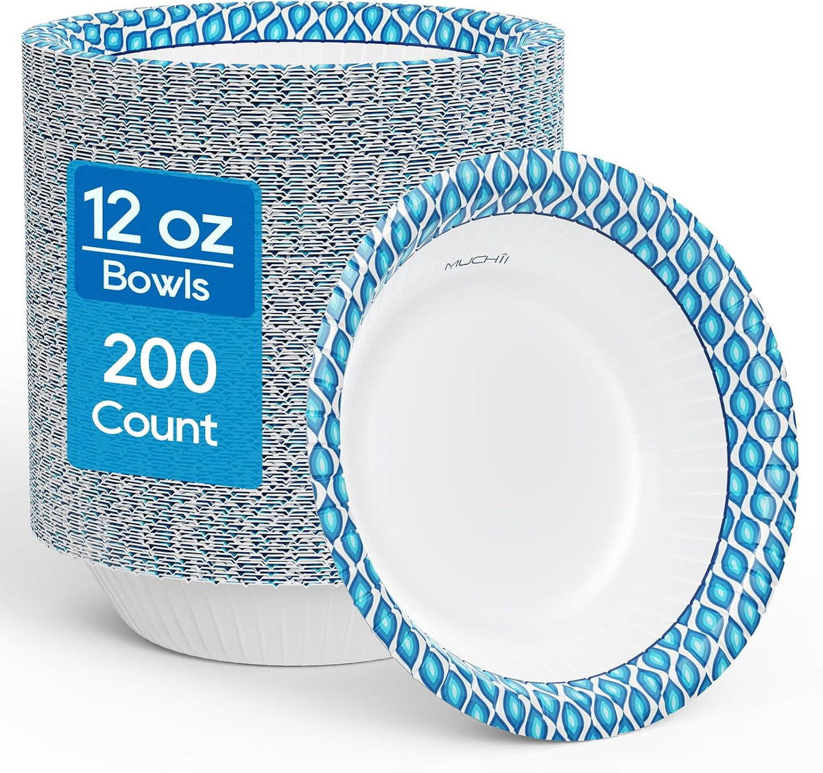 12 oz Paper Bowls, 200 Count Printed Disposable Small Bowls Bulk