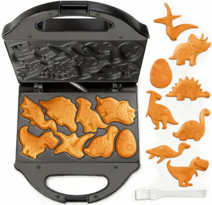 Dinosaur Mini Waffle Maker for Kids, Mini Pancake Maker Machine for Halloween, 8 Different Shaped Dinos in Minutes