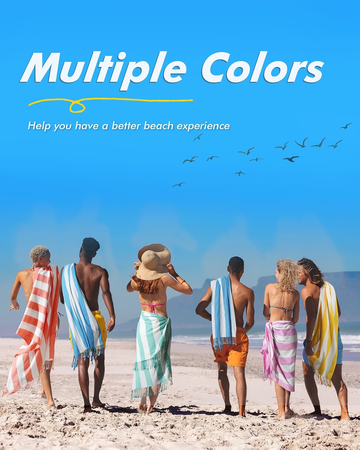 6 Packs Oversized Stripe Turkish Beach Towel 74"x38" Thin Quick Dry Sand Free Pool Bath Swim Towels Extra Large XL