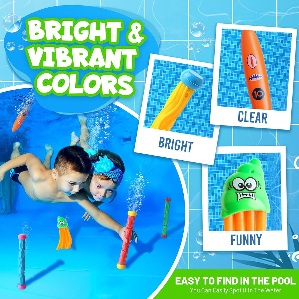 Dive Rings Pool Toys Adults, Diving Pool Toy for Kids Ages 4-8, Shark Torpedo Dive Set, Octopus Toddler Water Fun