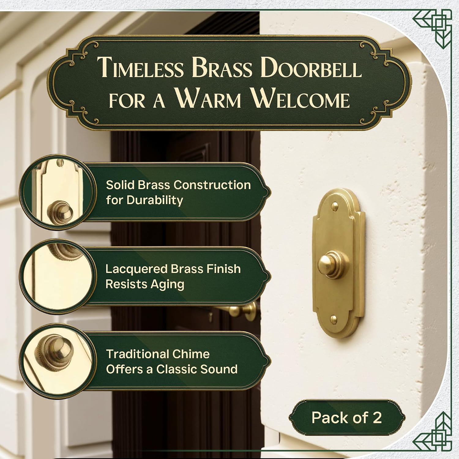 Doorbell Button 4 in. Lacquered Brass Wired Vintage Push Button with Mounting Hardware Pack of 2