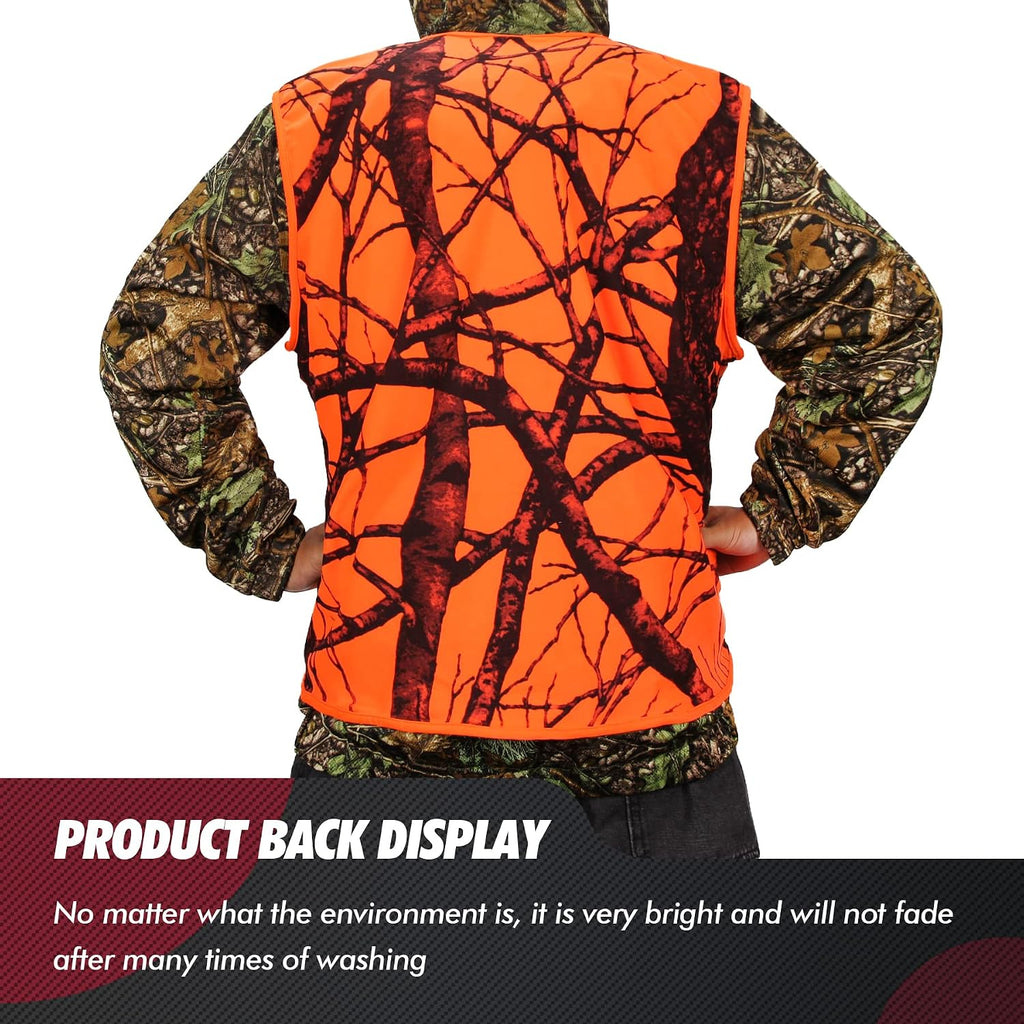 Blaze Orange Camo Hunting Vest, Lightweight, Zipper Closure