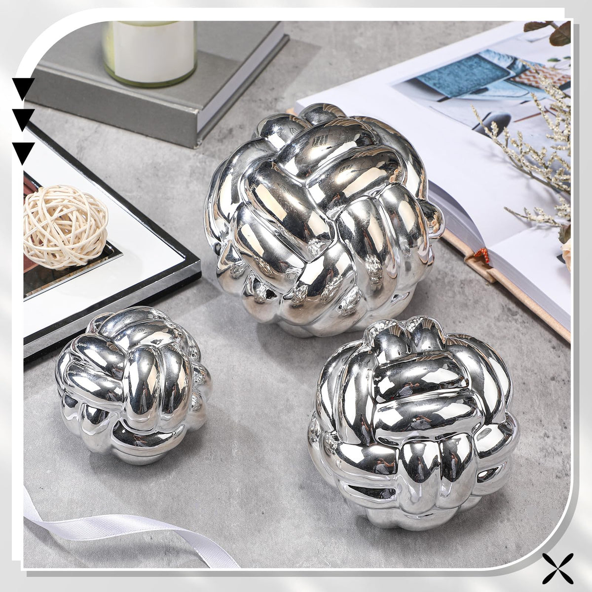 Wenqik Silver 3 Pcs Knot Decor Chain Link Living Room Decor, 3 Sizes