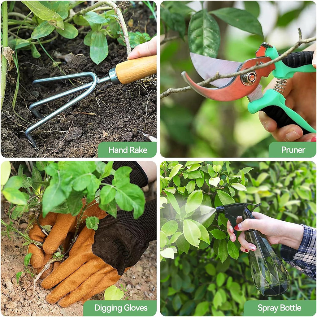 Gardening Tools 9-Piece Heavy Duty Garden Hand Tools with Fashion and Durable Garden Tools Organizer Handbag
