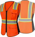 9 Pockets High Visibility Reflective Safety Vest for Women, Full Zip Class 2 Mesh Work Vest for Warehouse