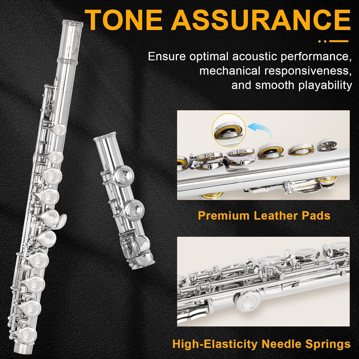 Closed Hole C Flute, Responsive Flute Instrument, Durable Flutes Set | with Gig Bag, Collapsible Stand, Beginner's