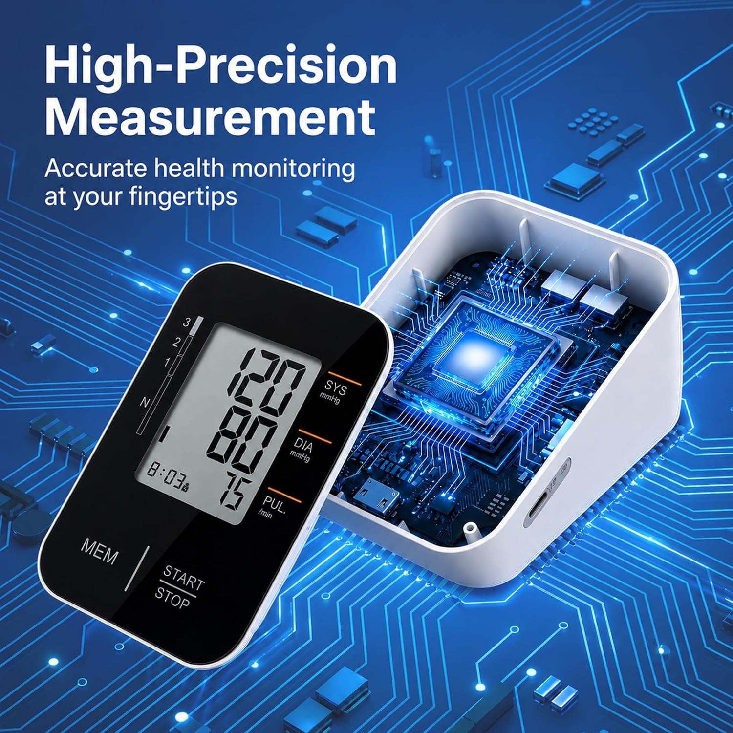 Blood Pressure Monitor Upper Arm Blood Pressure Cuff for Home Use with Large LCD Dual User Memory Adjustable Cuff