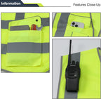 High Visibility Reflective Safety Vest | ANSI Class 2 Hi Vis Construction Work Vest with Multi Pockets, Breathable