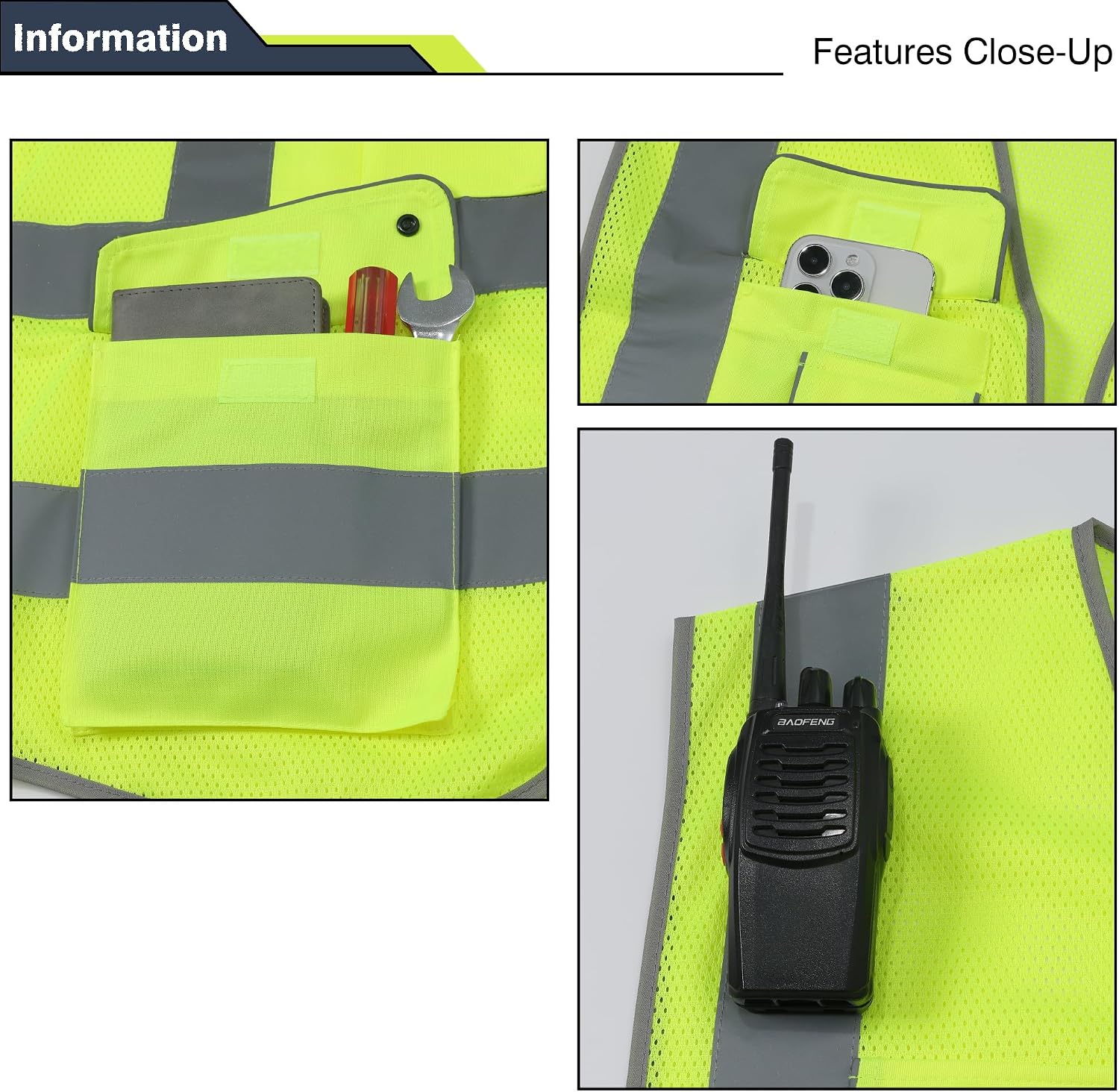 High Visibility Reflective Safety Vest | ANSI Class 2 Hi Vis Construction Work Vest with Multi Pockets, Breathable
