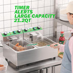20L/21.2QT Commercial Deep Fryer with Timer Dual Tank Electric Countertop Fryer with Double Baskets and Lids, Temp