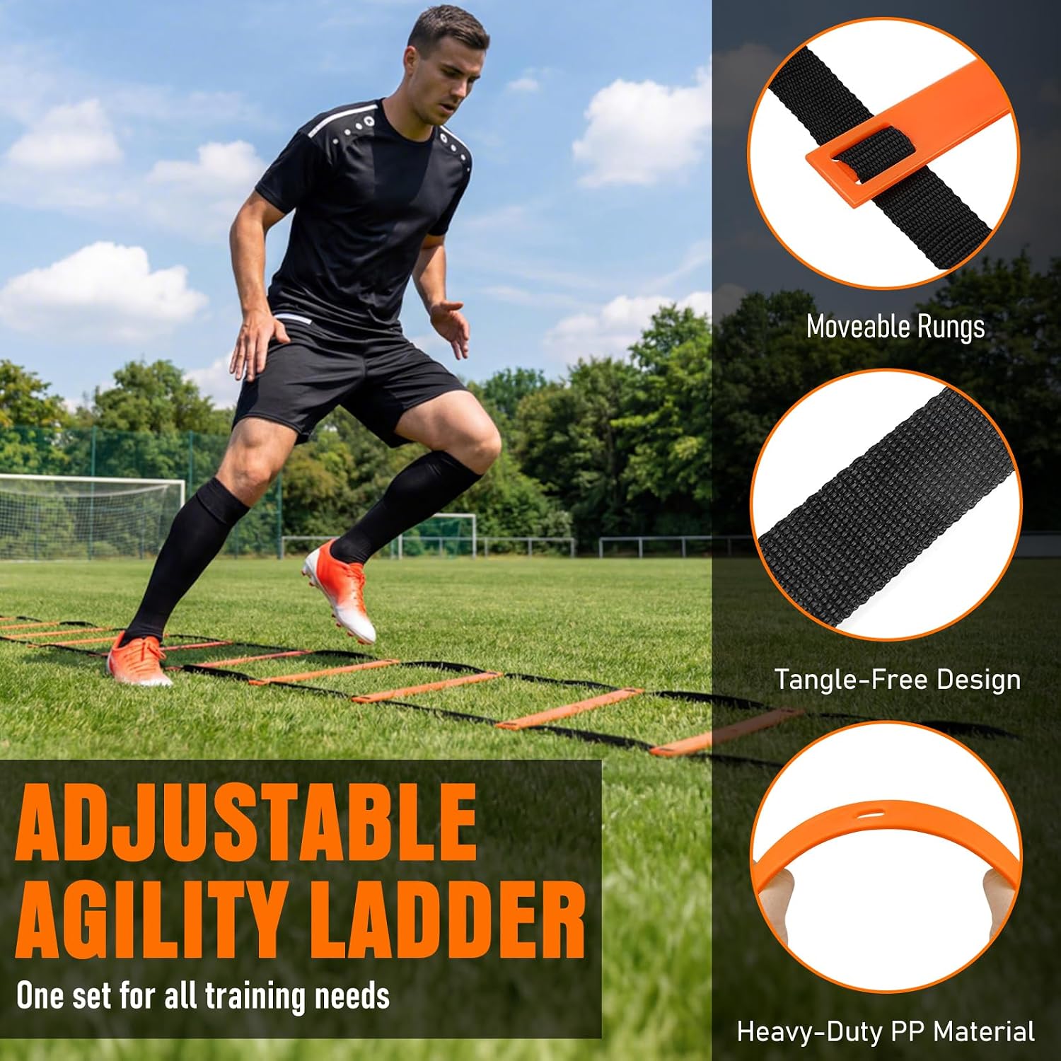 Agility Ladder, Soccer Football Training Equipment Set - 20ft Speed Ladder, 4 Hurdles,Parachute, 12 Cones & Jump Rope