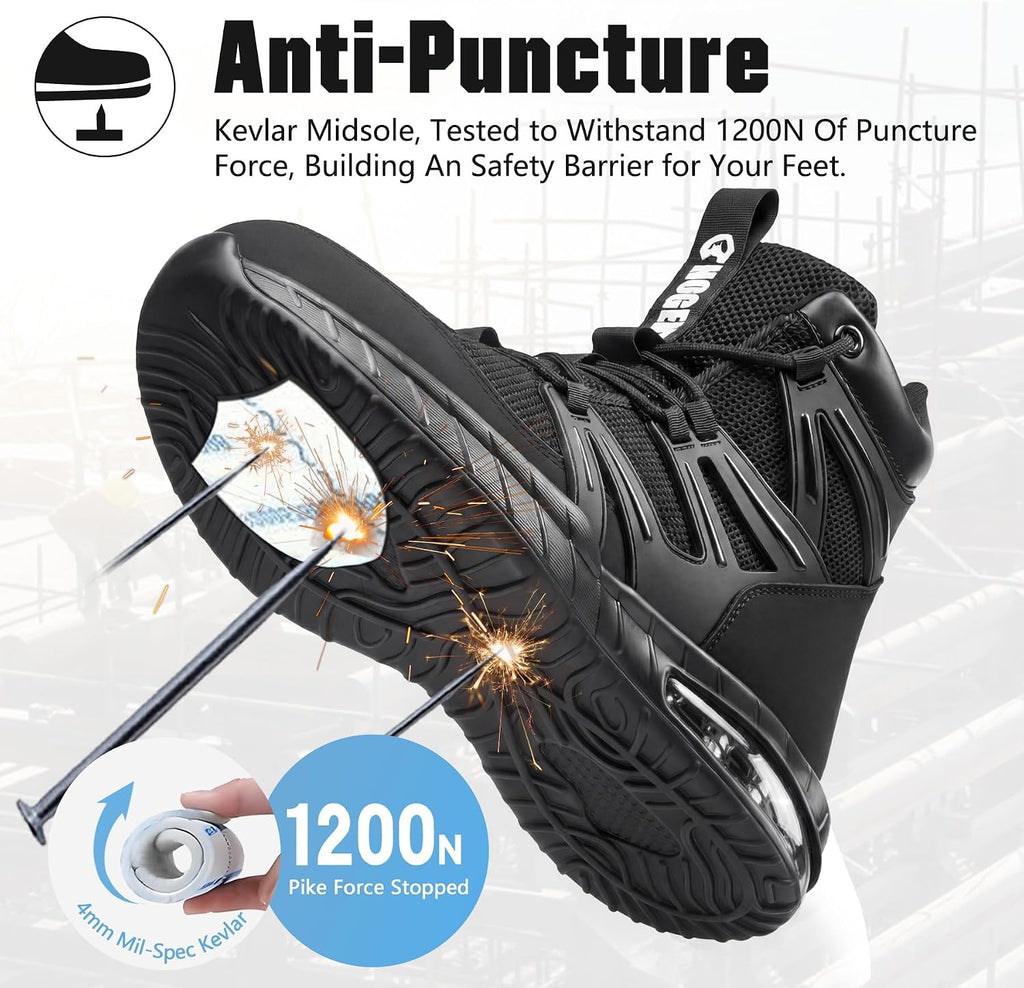 Steel Toe Boots for Men, Cushioned Safety Work Shoes | Steel toe, anti-puncture midsole, air cushion, wear-resistant