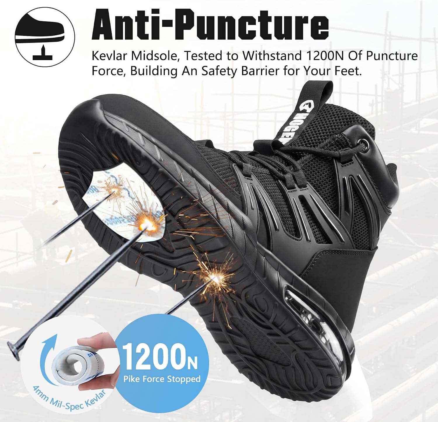 Steel Toe Boots for Men, Cushioned Safety Work Shoes | Steel toe, anti-puncture midsole, air cushion, wear-resistant