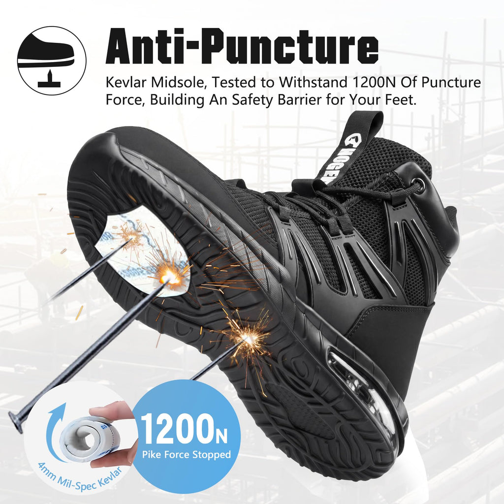 Steel Toe Boots for Men, Cushioned Safety Work Shoes