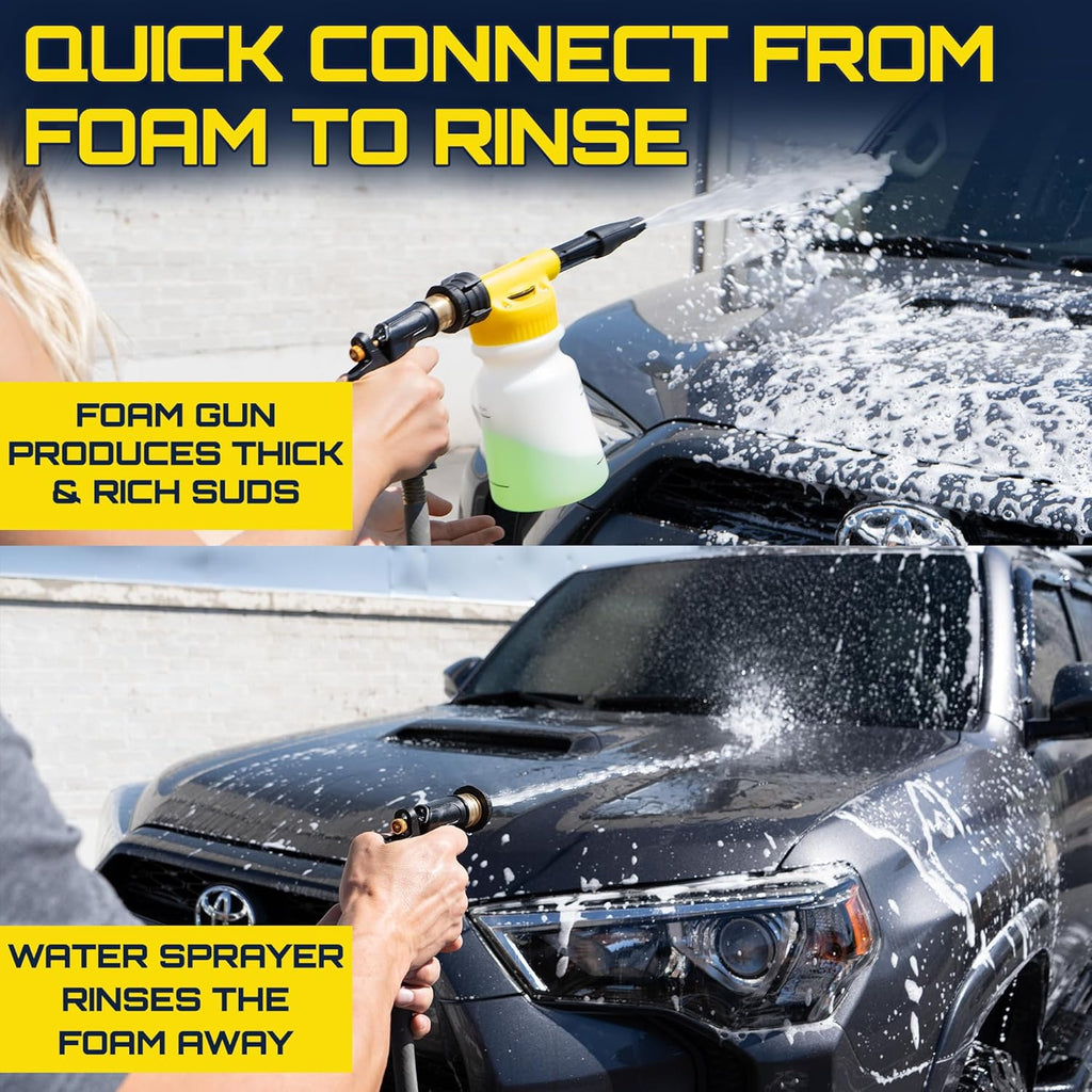 Foam King Car Wash Foam Gun & Microfiber Mitt, Foam Sprayer | Garden Hose Attachment, 6 Settings + Rinse Mode, Fits