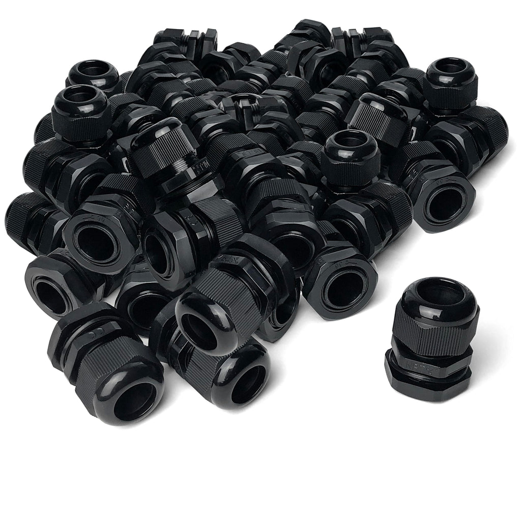 MGI SpeedWare 3/4" NPT Strain Relief Nylon Cord Grip Cable Glands, Black Plastic Grommet 100-Pack