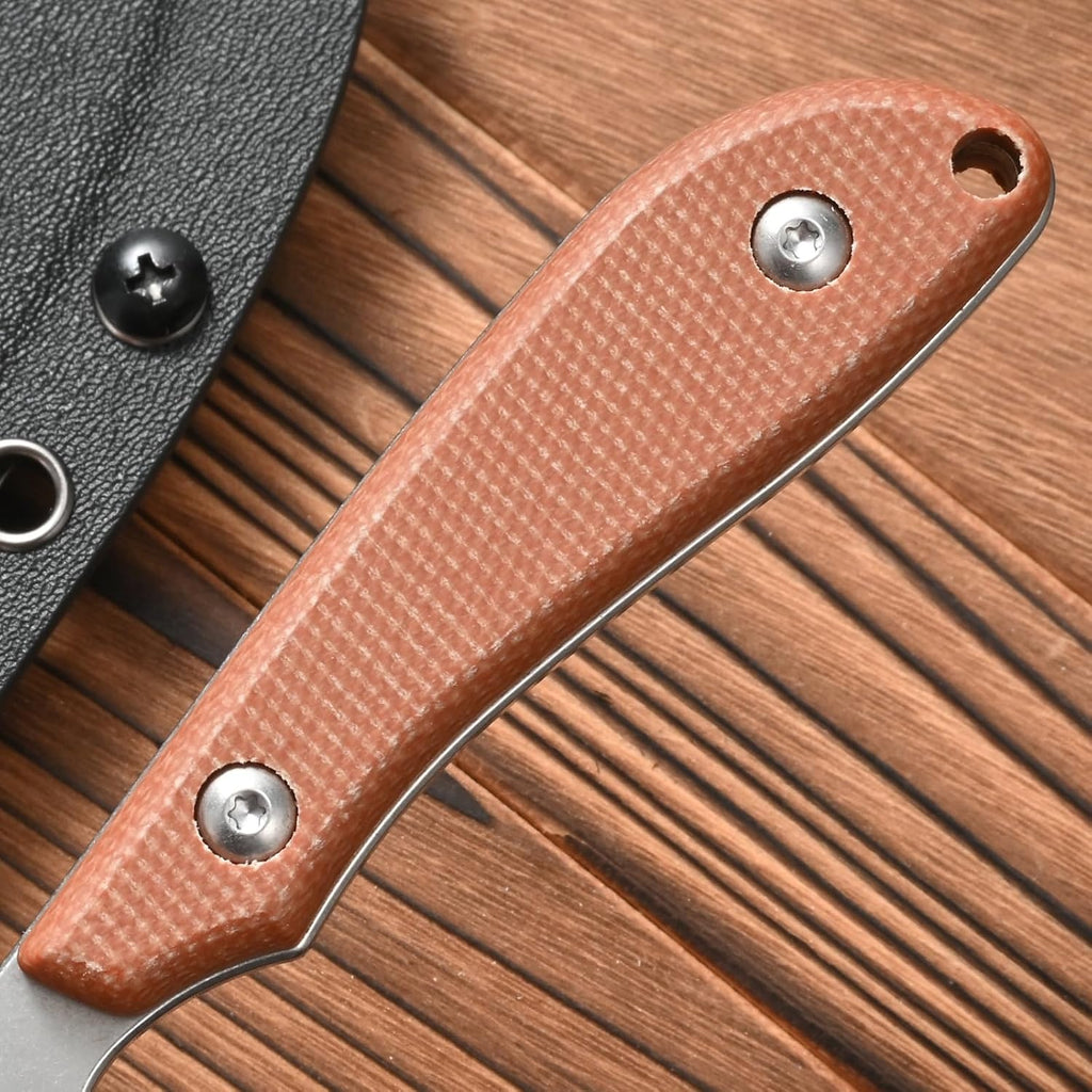 FF101 Micarta Handle Fixed Blade Knife, AUS-10 Steel Blade Full Tang Knife with Sheath for Outdoor Camping Hunting