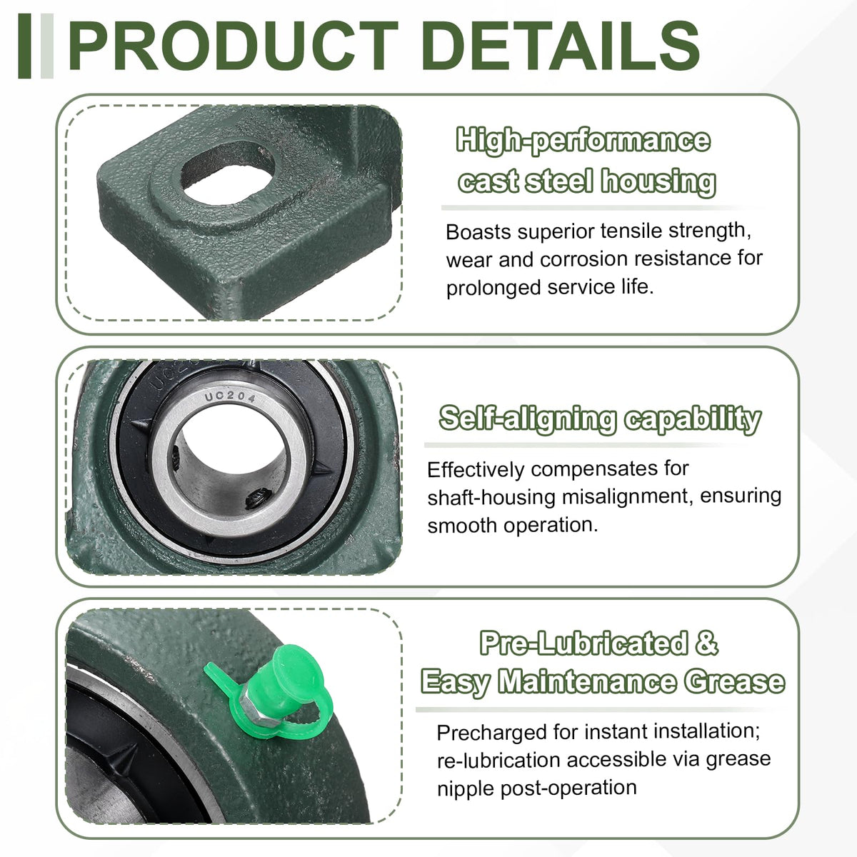uxcell UCP204 Pillow Block Bearings, 20 mm Bore Self Alignment, (ABEC3)