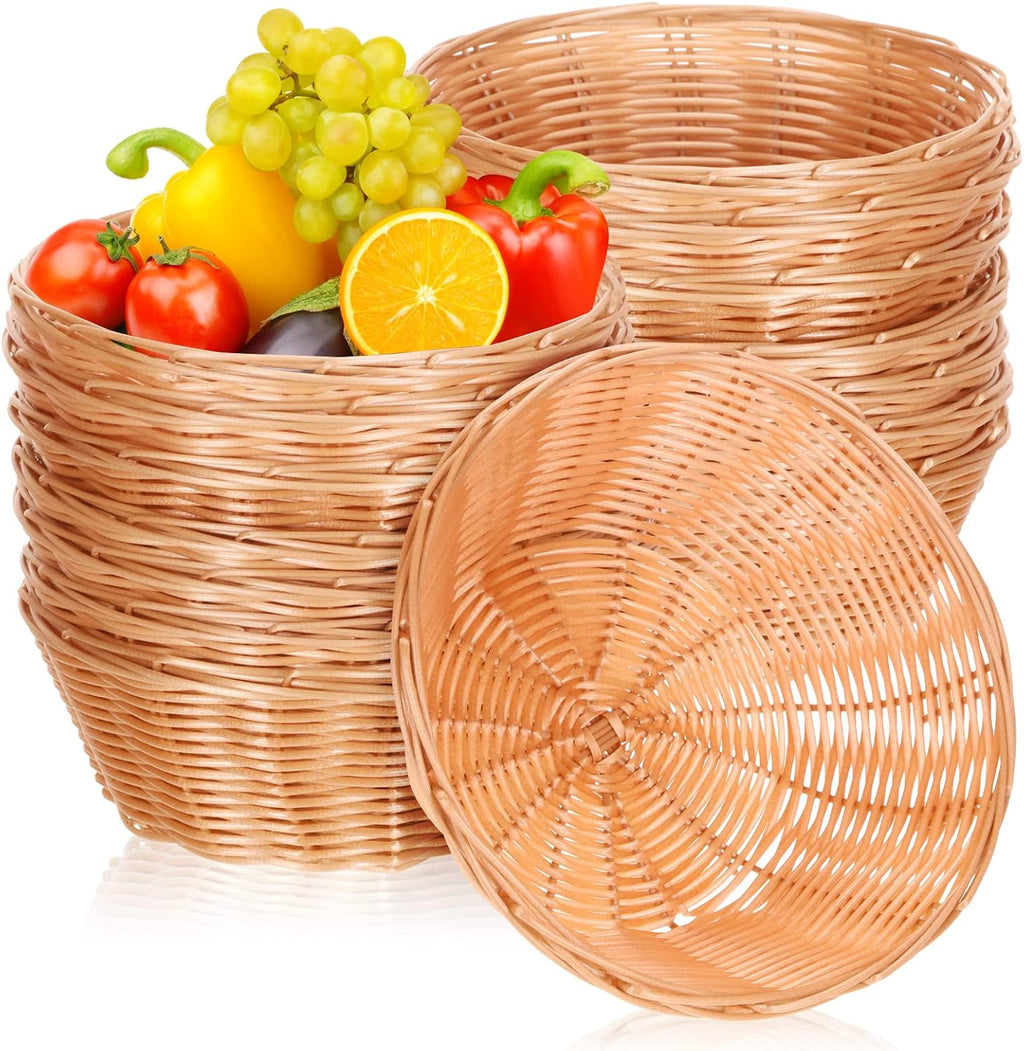 20 Pcs Wicker Bread Baskets 7 Inch Round Plastic Woven Trays