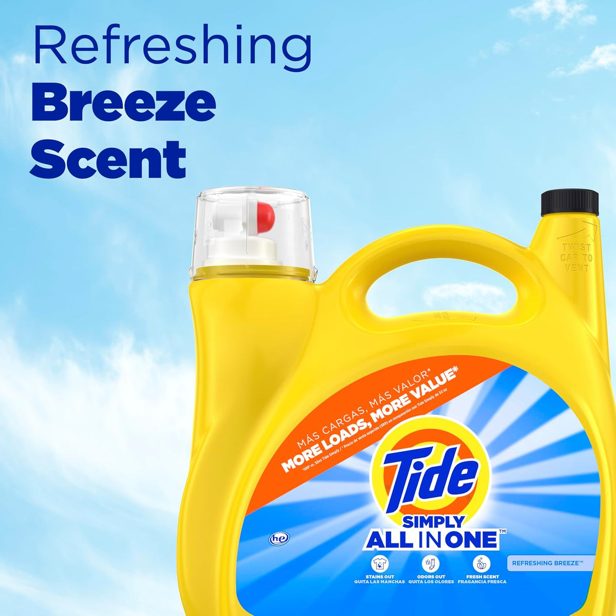 Simply Liquid Laundry Detergent, Refreshing Breeze Scent, All-In-One Detergent, 138 Loads, 173 fl oz