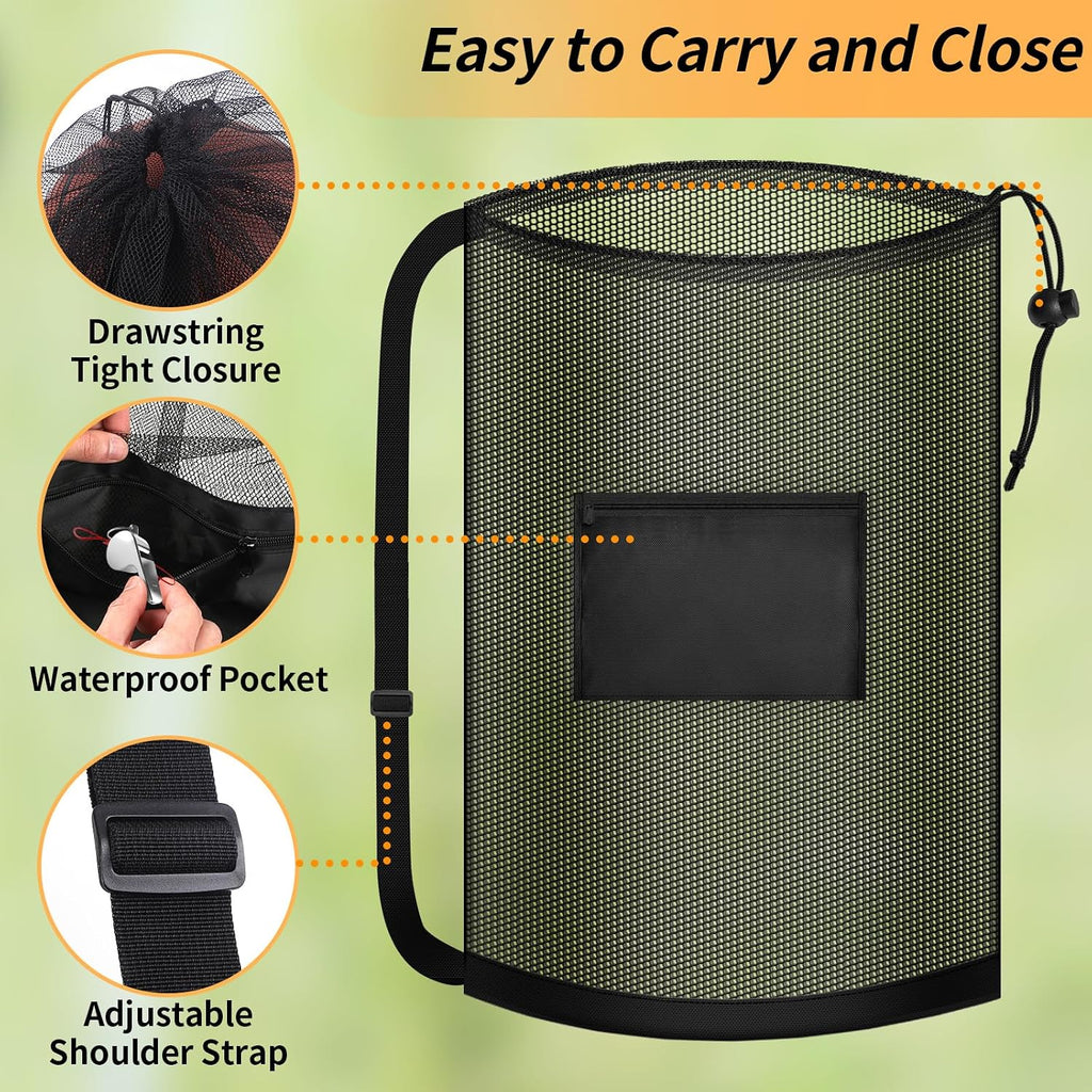Extra Large Mesh Ball Bag, Heavy Duty 24"x36" Hold 8-10 Soccer Basketball | Drawstring Sports Equipment Net Sack