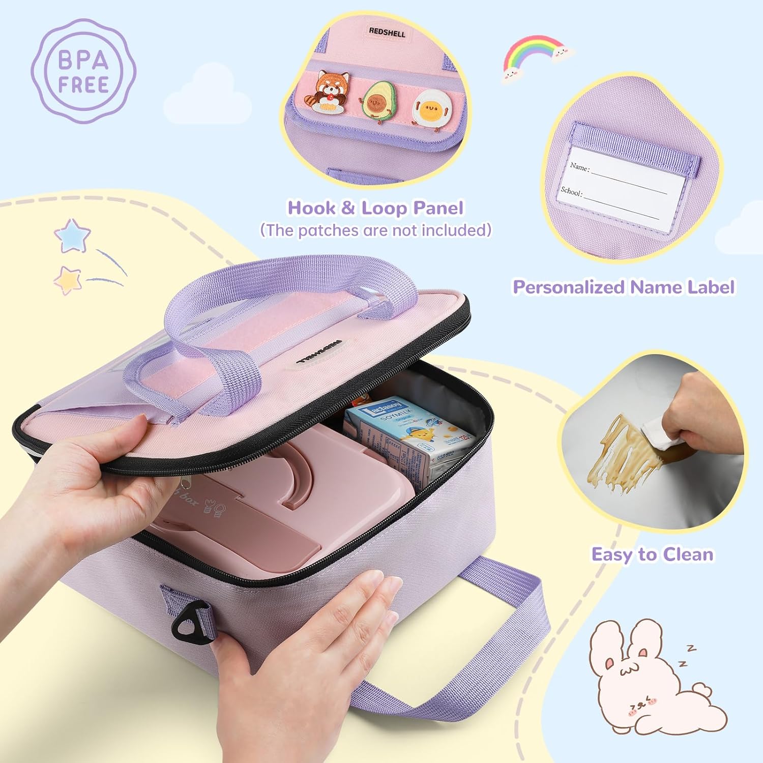 Lunch Box Kids, Large Insulated Lunch Bag for Girls, Purple | Tactical Style, Cooler Lunchbag, Square Toddler