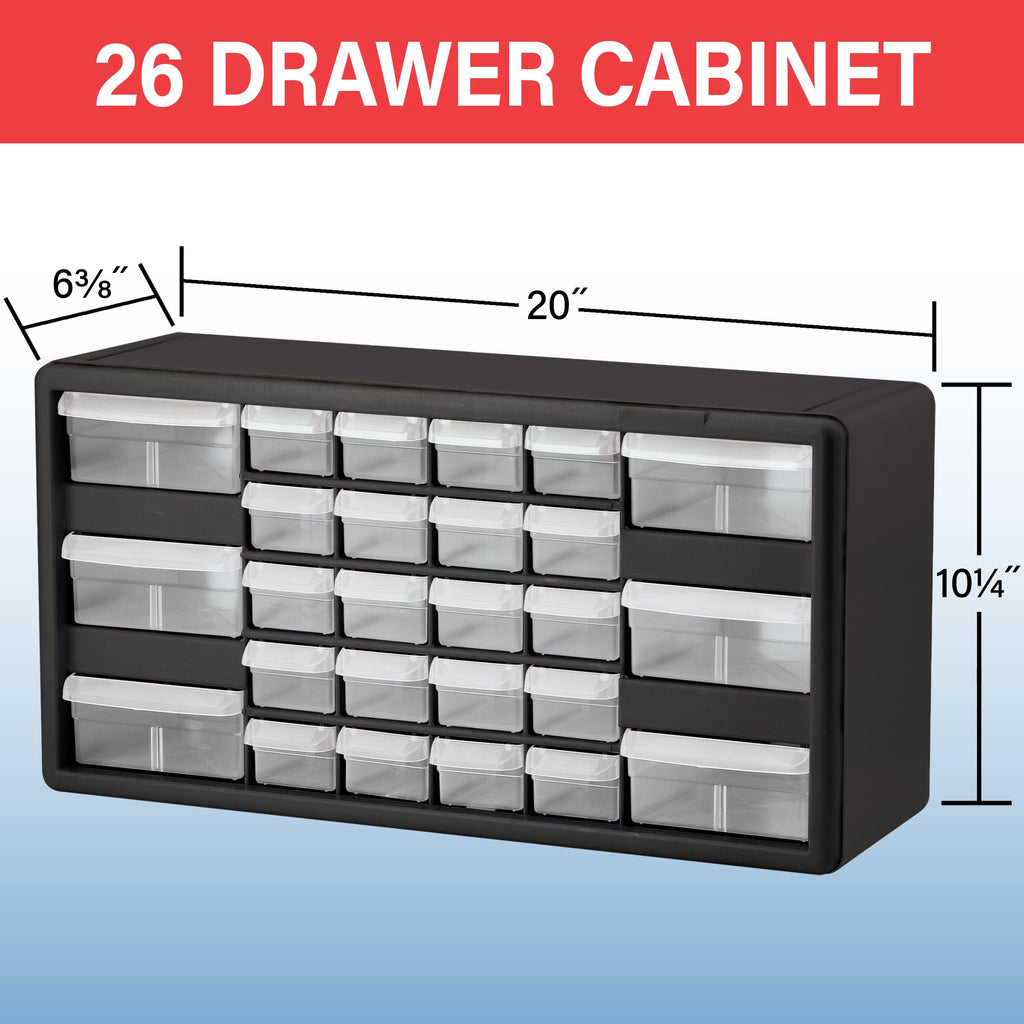 26-Drawer Plastic Storage Cabinet, 20"W x 6"D x 10"H, Black