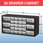 26-Drawer Plastic Storage Cabinet, 20"W x 6"D x 10"H, Black