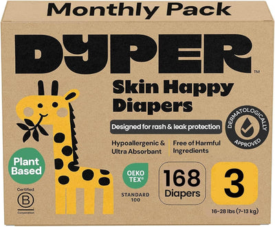 Monthly Pack Baby Diapers Size 3 (16-28lbs) 168 Count Soft Disposable