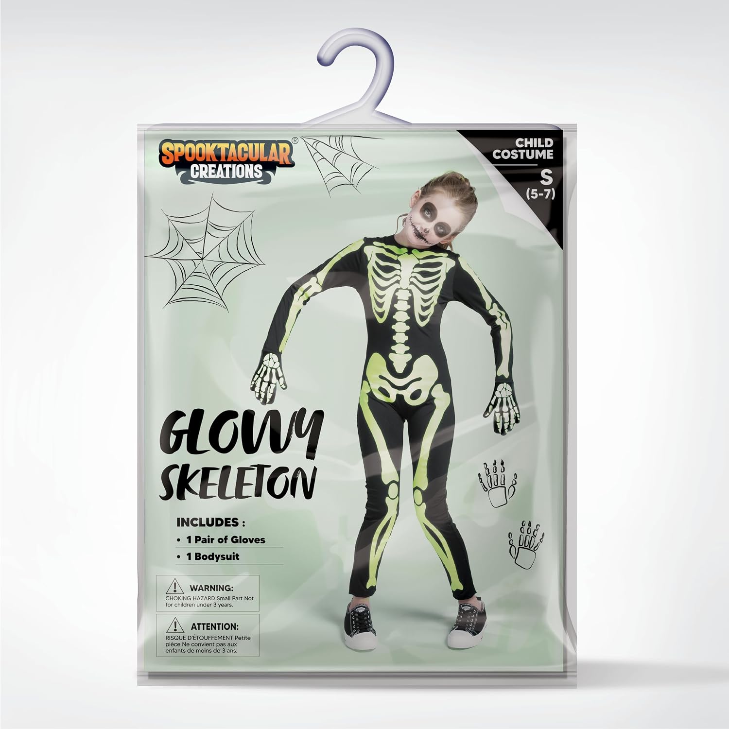 Halloween Kids Skeleton Costume, Unisex Glow in the Dark Skeleton Jumpsuit with Gloves for Boys, Girls