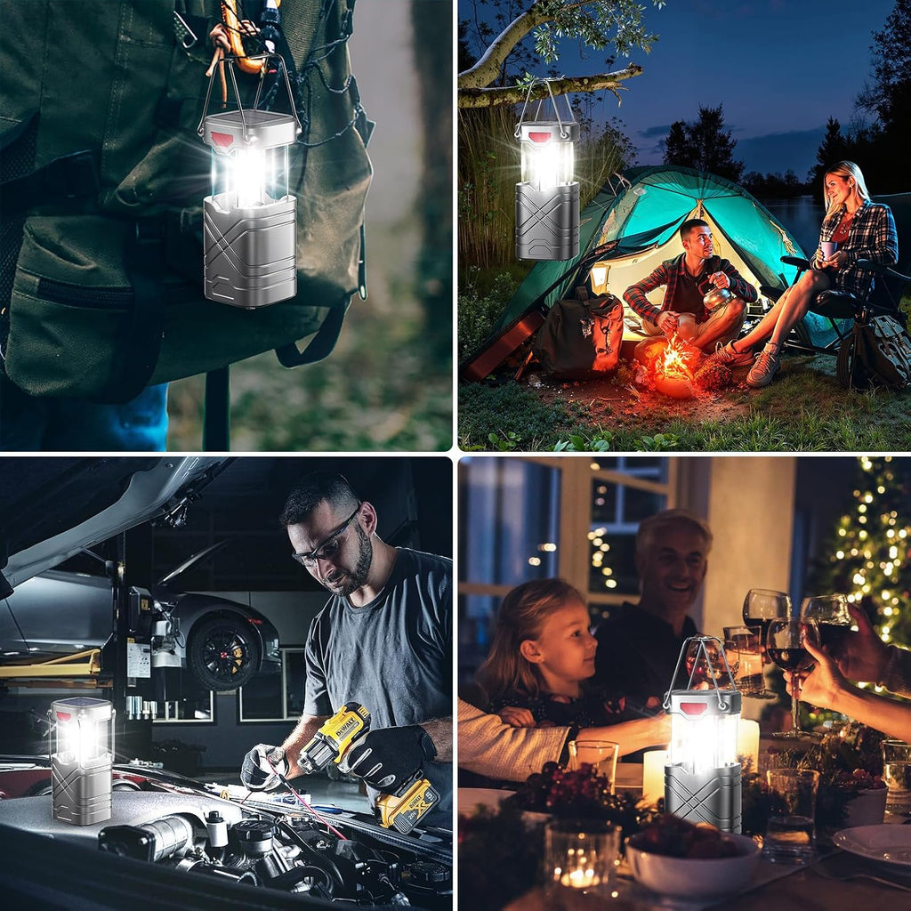 4 Pack Camping Lantern, Rechargeable LED Lanterns, Solar Lantern Battery Powered Hurricane Lantern Flashlights with 3