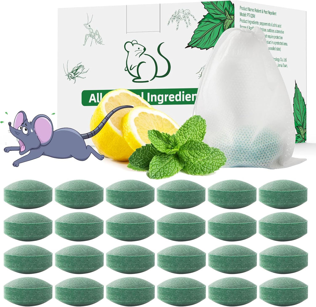 Pest Rodent Repellent, 24 Pack Peppermint Oil Repellent for Mouse Rats Spider Roach Ant Squirrel Pest Control Indoor