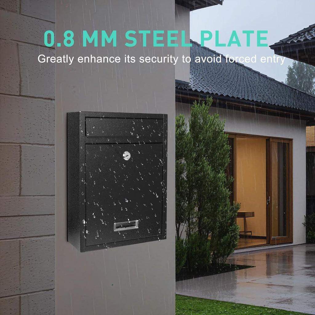 Locking Steel Mailbox, Wall Mounted - Post Office Box, Extra Large Space Secure, Comes with 2 Keys 3 Sets 0-9 Numbers