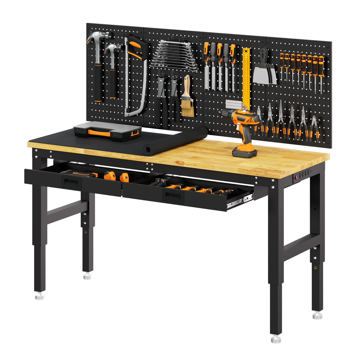 60" Adjustable Workbench, 3000 Lbs Capacity Heavy-Duty Work Bench Table