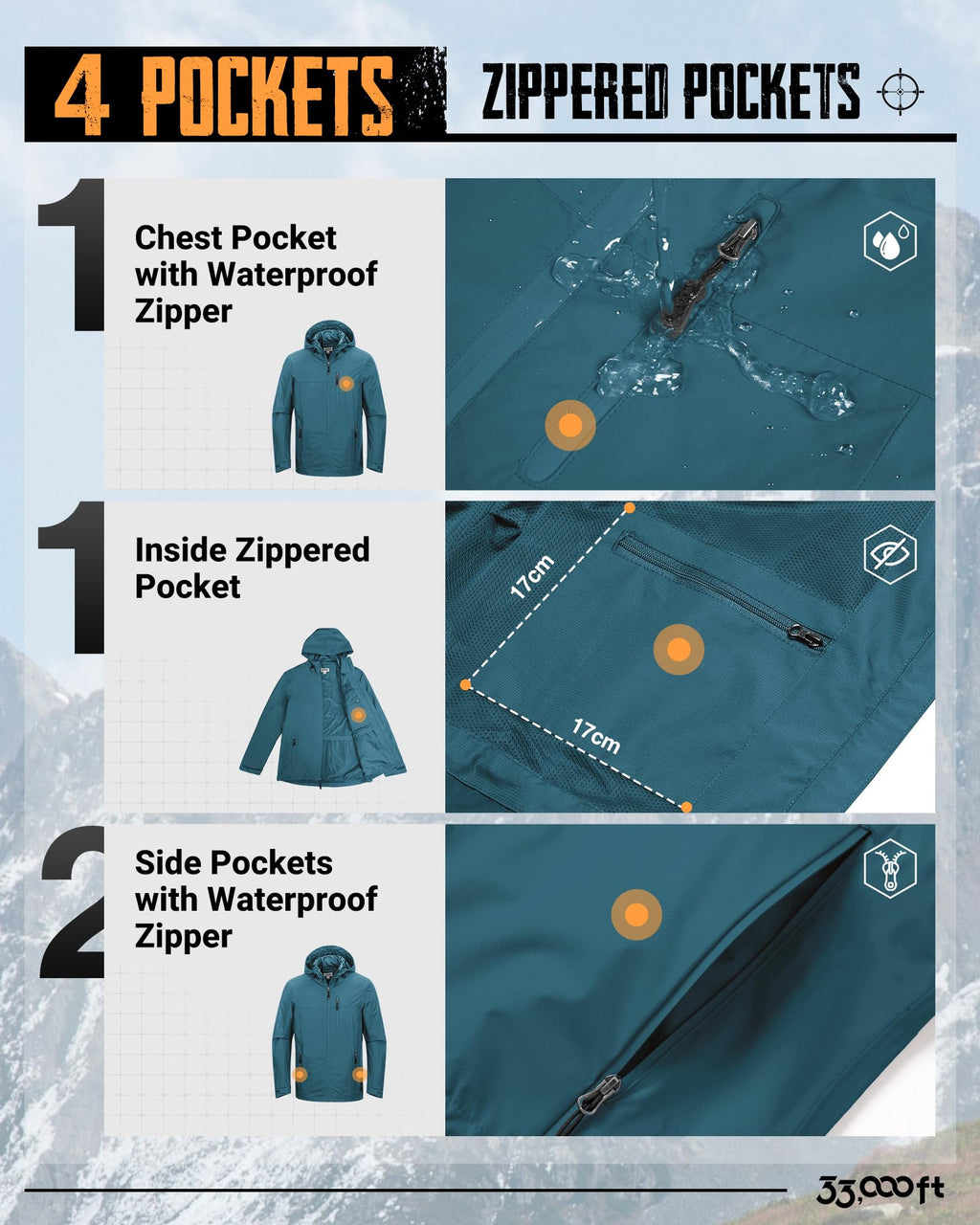 Men's Packable Rain Jacket Waterproof Raincoat with Hood