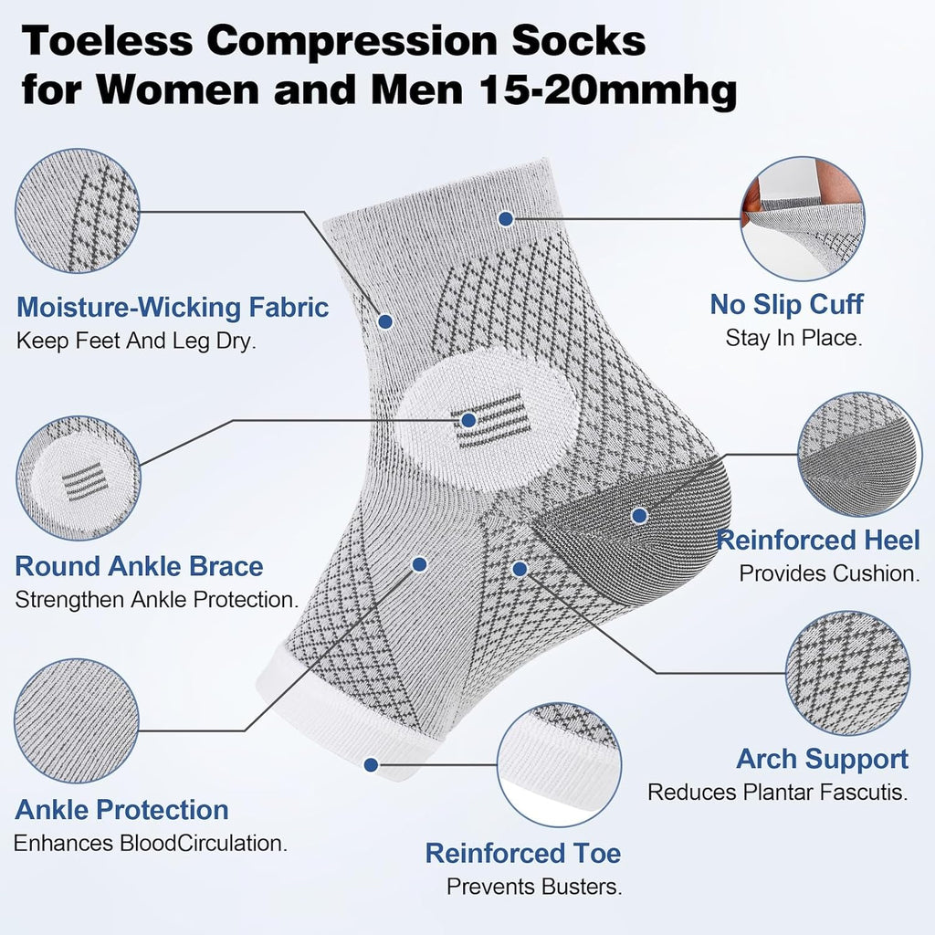 3 Pairs Neuropathy Socks for Women and Men, Toeless Compression Socks | Toeless compression sleeves for daily wear