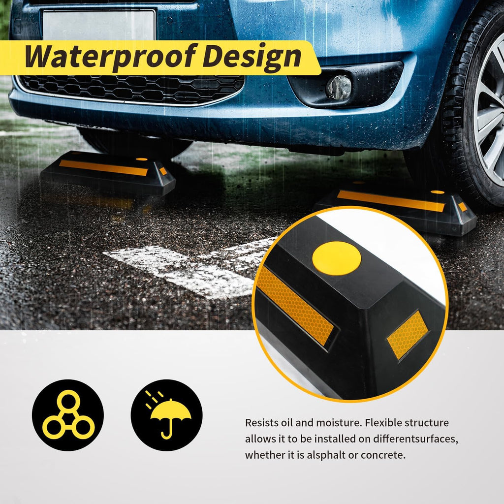 50135 2-Pack Commercial Grade Rubber Curb Parking Blocks with Yellow Reflective Strips Wheel Stops for Cars, Vans