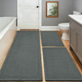 Waffle Bath Mat Set of 3 Non Slip Bathroom Rugs Bath Rug Runner Washable Bath Rugs Knit Bath Mats, Quick-Drying Floor
