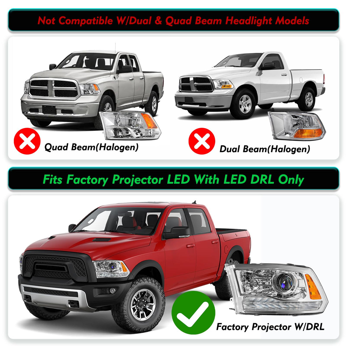 Headlight Assembly Fit for 2013-2018 Dodge Ram 1500 2500 3500