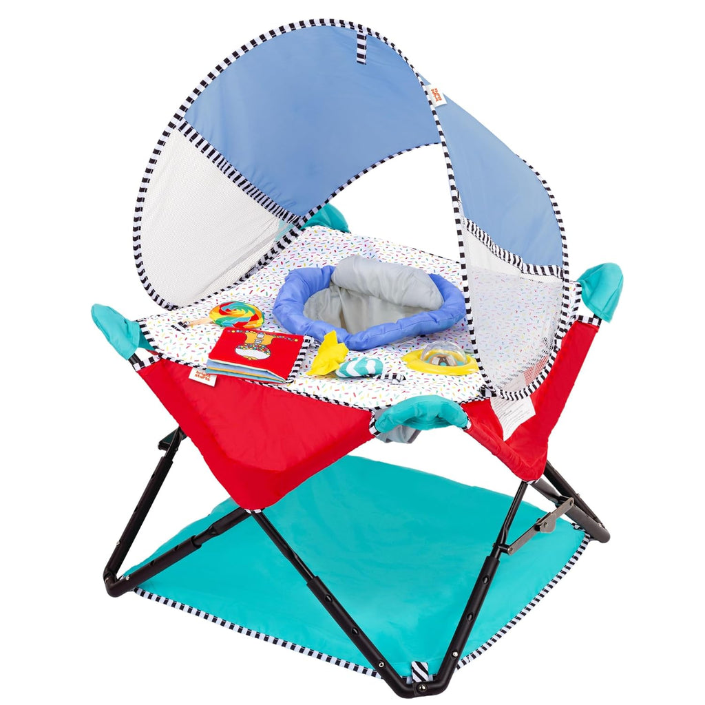 Pop 'N Jump Portable Baby Jumper, Foldable Indoor/Outdoor Baby Jumper with Sweet Treats with Sensory Activities, Ages
