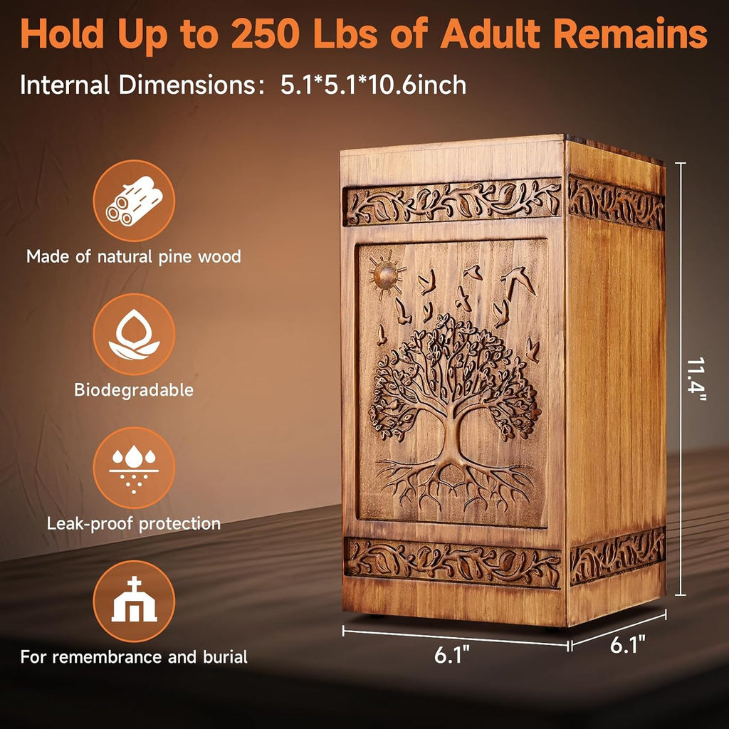 Wooden Urn for Ashes Adult Male Female, Handcrafted Large Cremation Urns Box for Human Ashes Adult Men Women