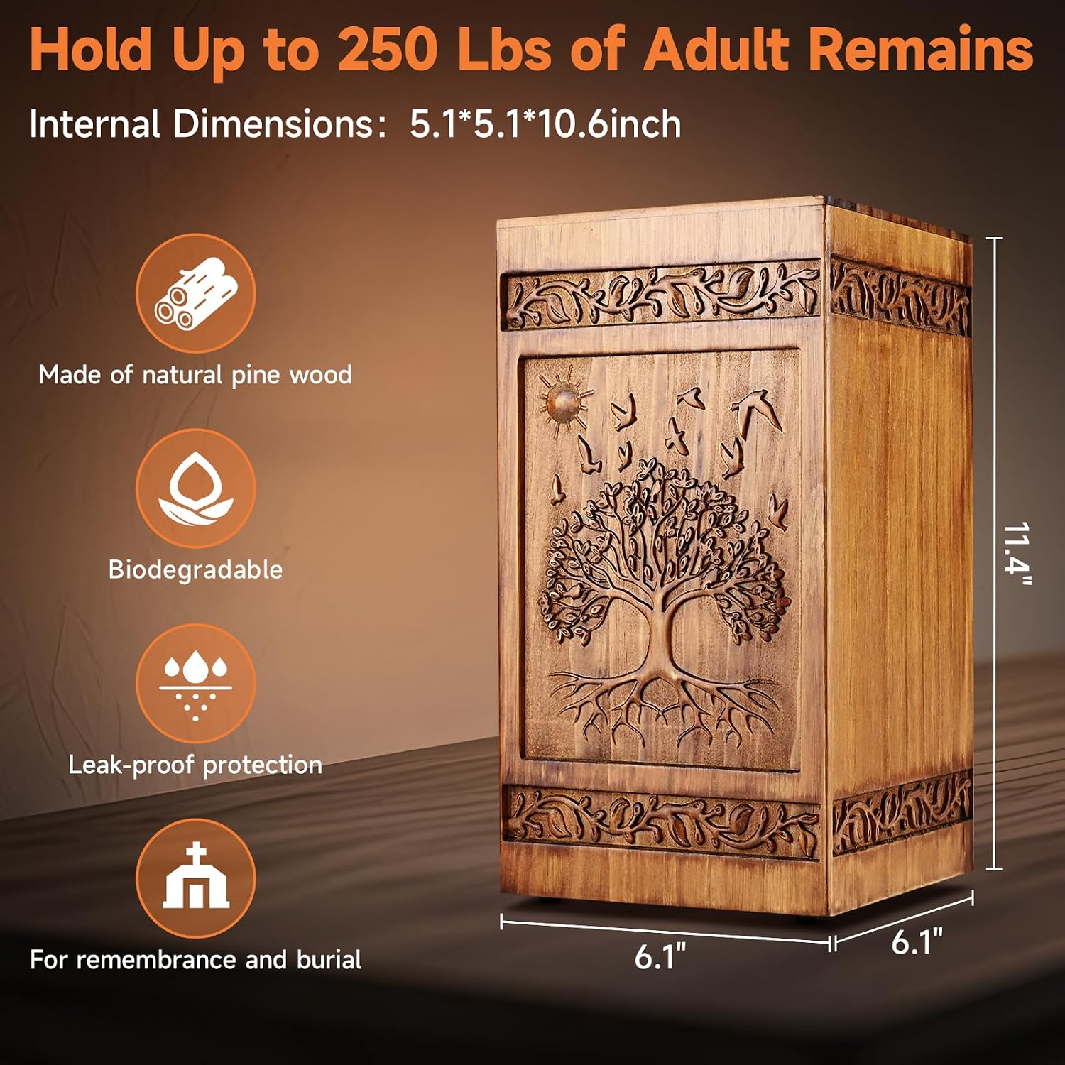 Wooden Urn for Ashes Adult Male Female, Handcrafted Large Cremation Urns Box for Human Ashes Adult Men Women