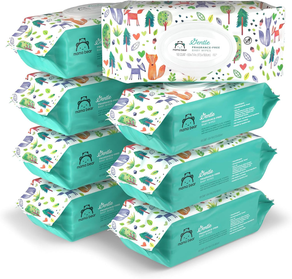 Amazon Brand - Mama Bear Gentle Formulated without Fragrance Baby Wipes, Hypoallergenic, Sensitive Skin, Unscented
