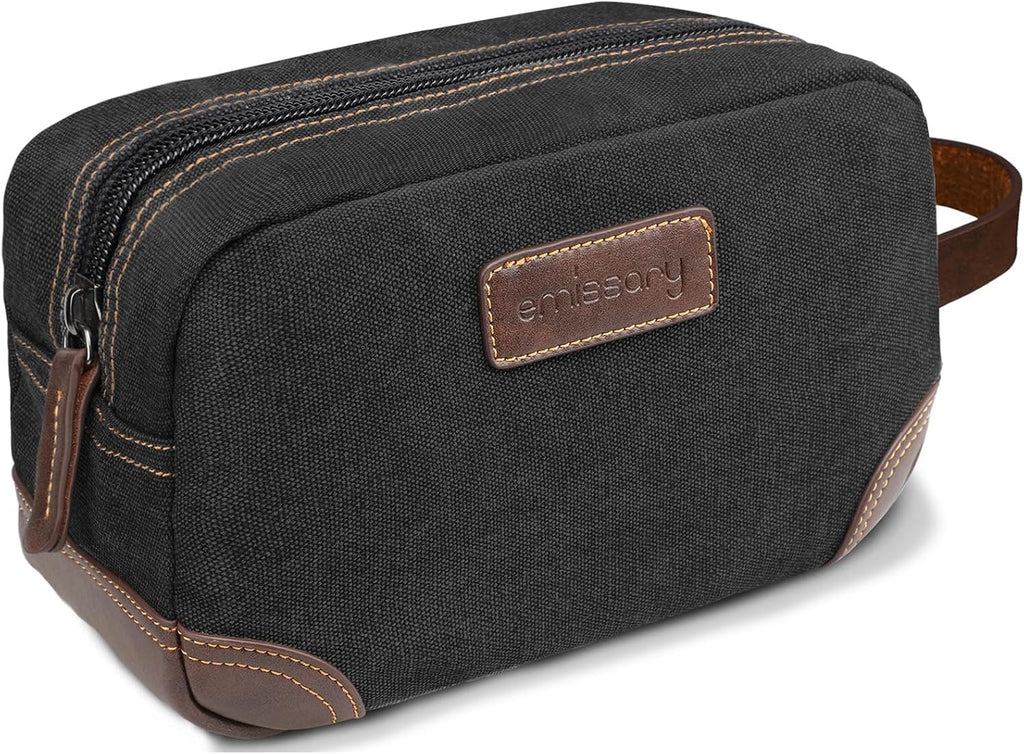 Men's Toiletry Bag, Leather and Canvas Travel Toiletry Bag, Dopp Kit for Men, Travel Bathroom Bag Men's Shaving Kit