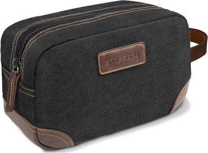 Men's Toiletry Bag, Leather and Canvas Travel Toiletry Bag, Dopp Kit for Men, Travel Bathroom Bag Men's Shaving Kit