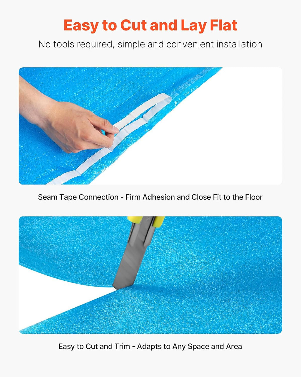 Floor Underlayment 300 sq. ft, 3-in-1 2 mm Thick Flooring Padding with Tape & Vapor Barrier, Heavy Duty EPE Foam