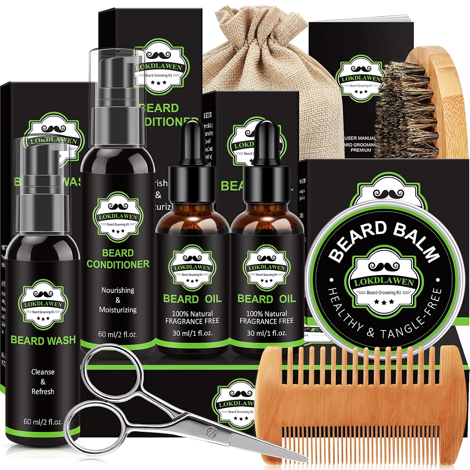 Beard Kit for Men Fathers Day Dad Gifts with Beard Wash, Beard Conditioner, Beard Oil, Beard Balm, Brush, Comb